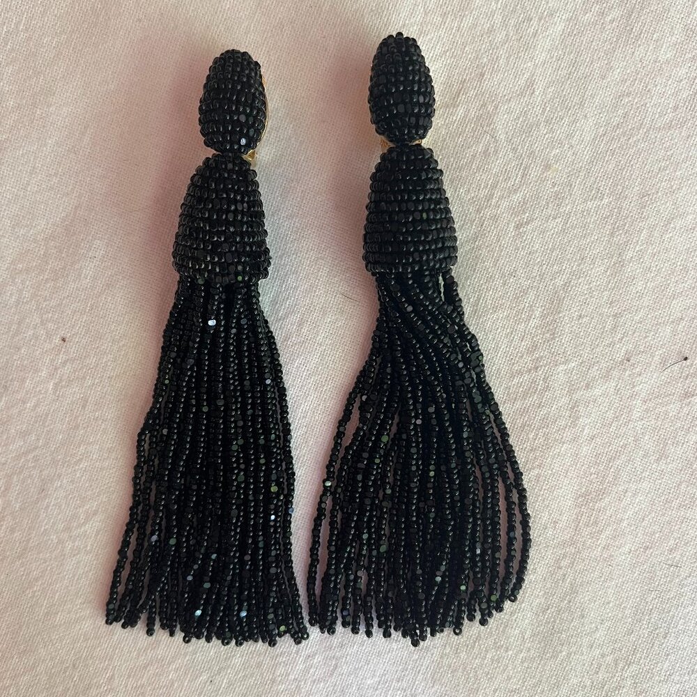 Oscar de la Renta Beaded Tassel Earrings (Black)
